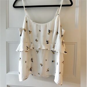 NWT Size Small Floral White Sleeveless Cami With Ruffle
